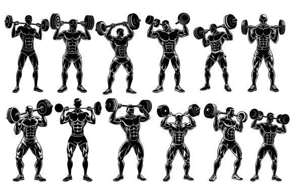 Bodybuilder Silhouette Dumbbell Vector: Power in Design
