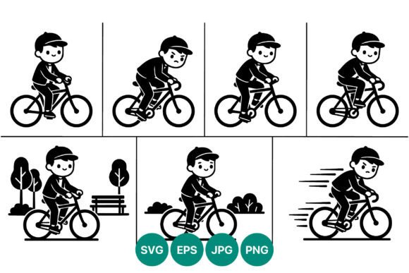 Boy Riding Bike Vector Art: Black and White Dynamic Designs