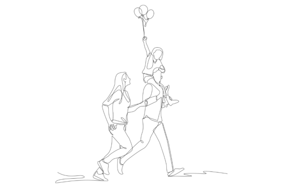 Capturing Joy: The One Line Happy Family Running Together Art