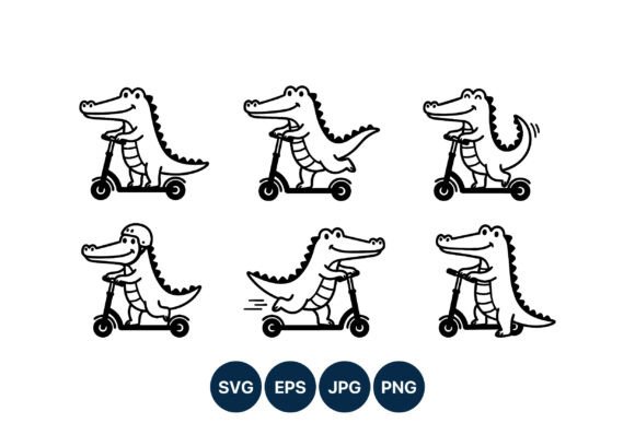 Crocodile Scooter Ride Black White: Dynamic Vector Art for Bold Projects