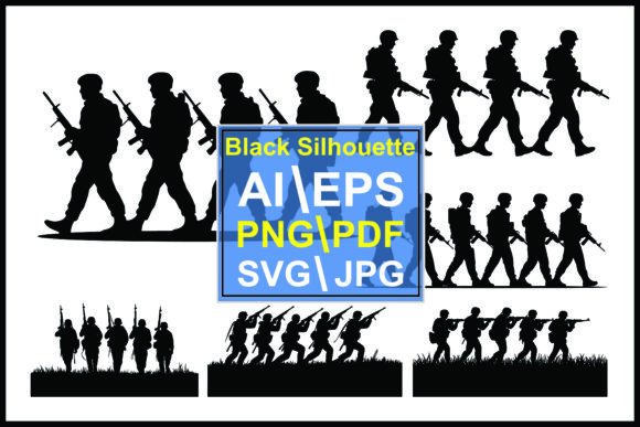 Dynamic Silhouettes of Soldiers Marching Guns for Visual Impact