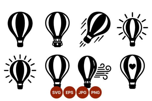 Hot Air Balloon Black White Icons: Bold, Versatile Design Assets