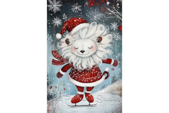 Lion in Red Coat and Santa Hat Art: A Winter Wonderland Asset