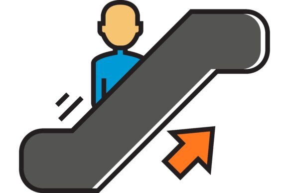 Man Moving Up on Escalator. Staircase, W: A Font in Motion