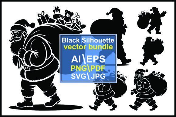 Santa Claus Carrying Large Sack Silhouettes: Festive Vectors