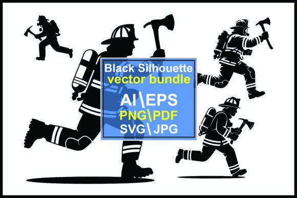 Silhouettes Firefighters Running Axes: Dynamic Design Assets