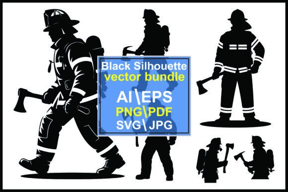 Silhouettes of Firefighters Axes Helmets: Bold Vector Graphics