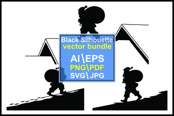 Silhouettes Santa Claus Climbing Roof