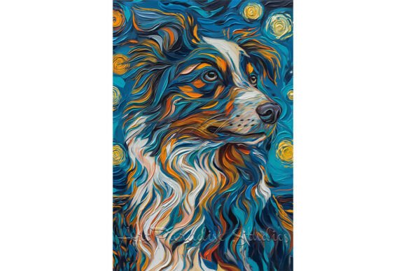 Van Gogh Impression Art: The Blue Merle Aussie Shepherd Portrait